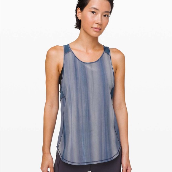 Lululemon Sculpt Tank Brushed Spray Dye White Code Blue Gray Sheer‎ Racerback - Picture 7 of 8